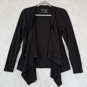 Pact Organic Cotton Waterfall Cardigan Womens Small Black Open Front Lightweight